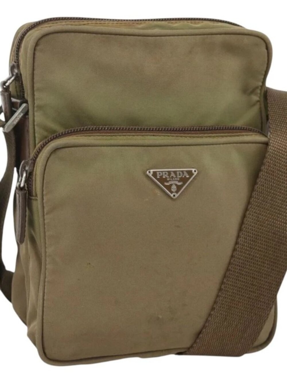 PRADA Shoulder Bag Nylon Khaki Silver Auth ARZ817